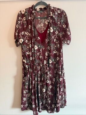Scoop NYC Burgundy Floral Midi Dress